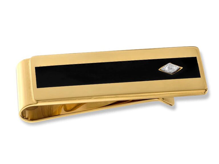 Gold and black enamel diamond-accent money clip 30th anniversary gift idea