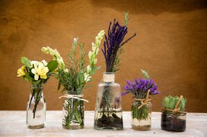 Rustic Bottles With Wildflowers and Lavender