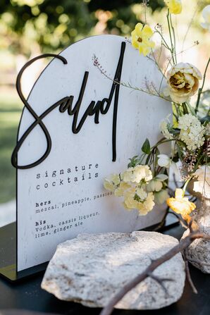 Bar Menu, Modern With Signature Cocktail and Light Yellow Flowers in Mexico