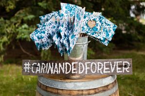 Blue Floral Ceremony Programs with Brown Hearts