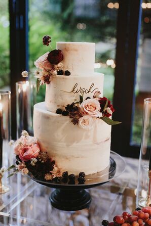 Tiered White Wedding Cake with Roses