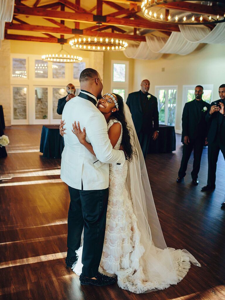 Bride and groom first dance at wedding reception