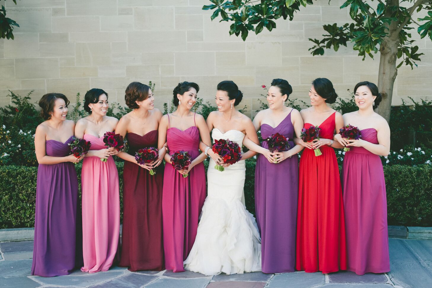 purple red bridesmaid dresses