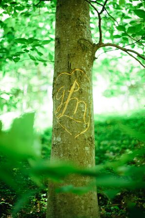 Groom Carved Wedding Monogram into a Tree