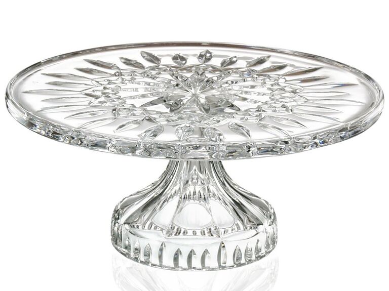 Crystal glass wedding cake stand with intricate design
