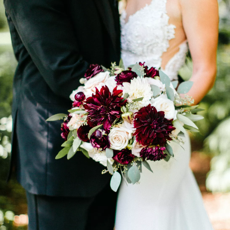 Eucalyptus burgundy wedding bouquet