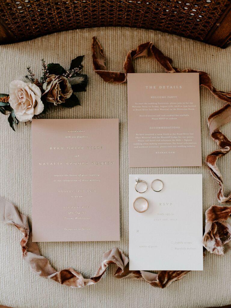 70s themed wedding velvet accents stationery