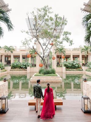 Couple Portraits Beside Pool in Mayakoba, Mexico