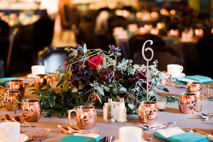 Copper Mugs and Autumnal Arrangements on Dining Table