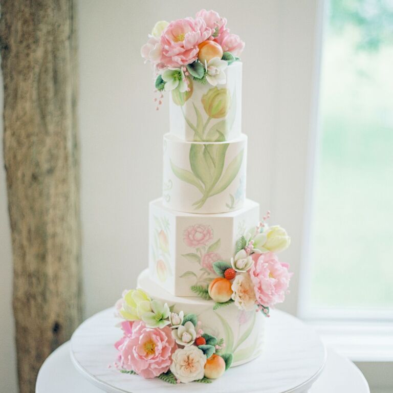 Watercolor-inspired floral wedding cake