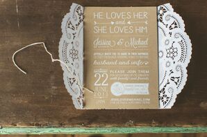 Lacy Brown & White Invitations