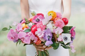 Bouquet With Purple Orchids and Anemones