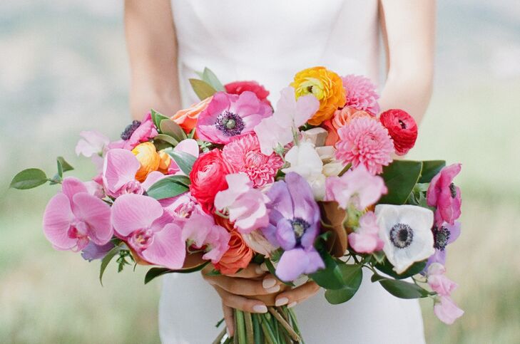 Bouquet With Purple Orchids and Anemones