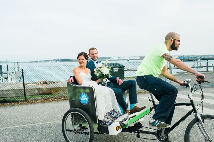 Lauren and Dave made their exit from the ceremony in style, making their way to The Portland Co. for the reception in a pedi-cab. The two took in the beautiful views of Casco Bay from Portland, Maine’s Eastern Promenade and enjoyed a few private moments before reuniting with family and friends for an evening of celebrating.