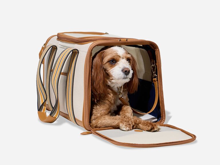 Paravel stylish pet carrier bag wedding gift with cute dog pictured inside 