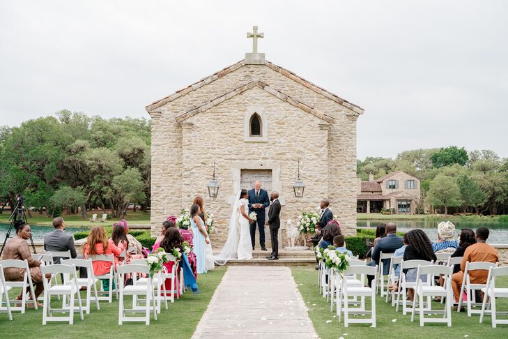 Wedding Ceremony in Front of French Chapel at The Club at Houston Oaks in Texas