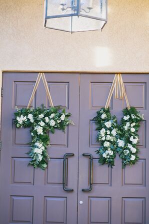 White and Green Hanging Flower Signs