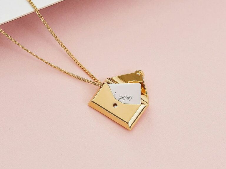 Envelope locket necklace with custom engraved love letter inside romantic gift for wife