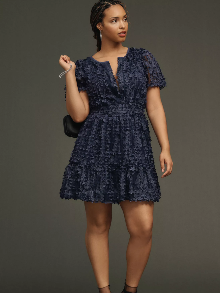 Floral appliqué plus-size wedding guest dress from Anthropologie