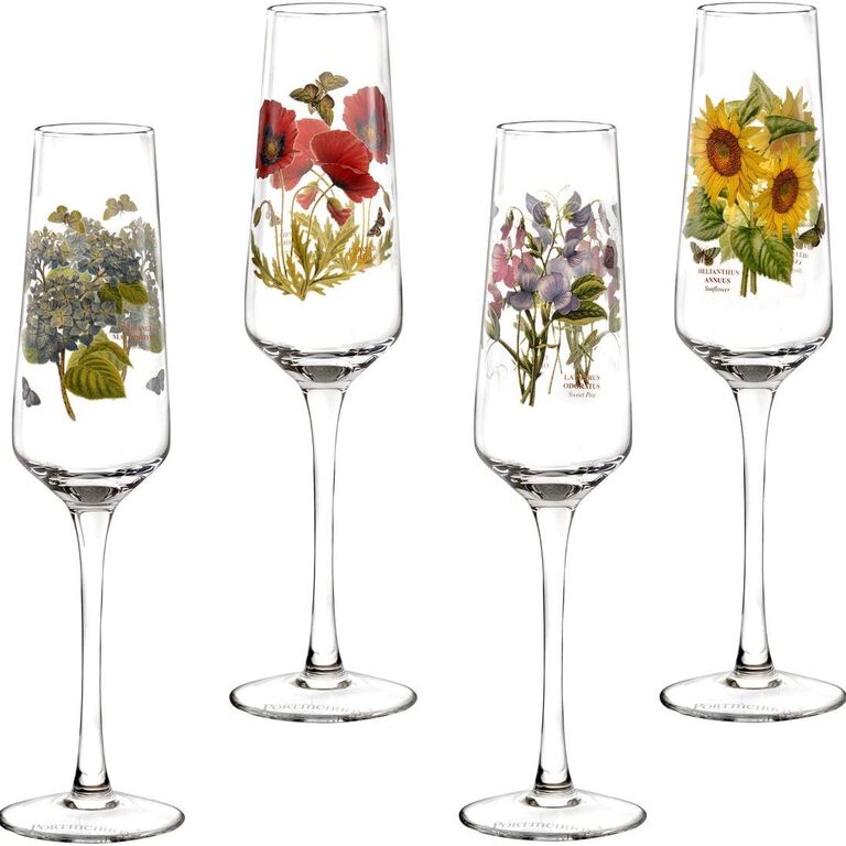 rustic wedding champagne flutes decorated with colorful vintage-inspired flowers