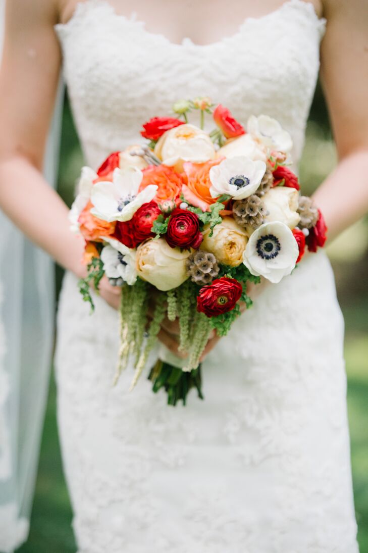White, Red and Orange Bridal Bouquet