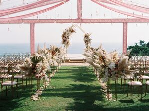 Poolside Ceremony with Pampas Grass Aisle Decorations