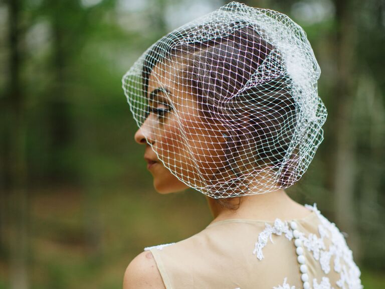 white birdcage veil
