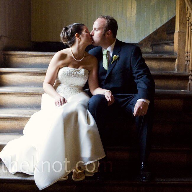Adrienne and Josh met at work. They’d been working together for a year before Jake asked Adrienne out. By that time, she had already been crushing on him for a few months.  The Bride Adrienne Haskell, 33 and is an account manager for Beeline Group The Groom Jake Schell, 35 and is director of operations at Beeline Group The Date July 25  Adrienne loves orange and green, so their wedding colors were a no-brainer. She and Jake also carried vintage details throughout the decor.