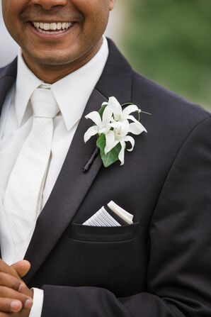 Modern White Dendrobium Orchid Boutonniere