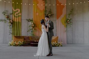 Bride With Braid and Groom Share First Dance in 1970s, Retro-Inspired Reception