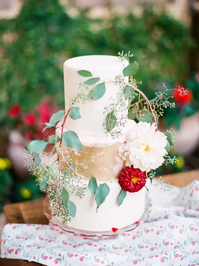 Three-Tier Eucalyptus Accented Wedding Cake