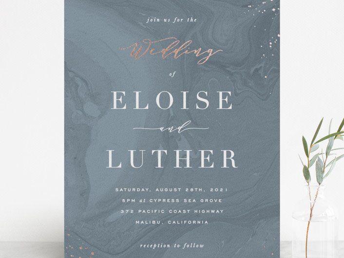 Marble teal wedding invite
