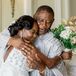 Bride With Drop Earrings, White-and-Blush Bouquet Hugging Dad Getting Ready