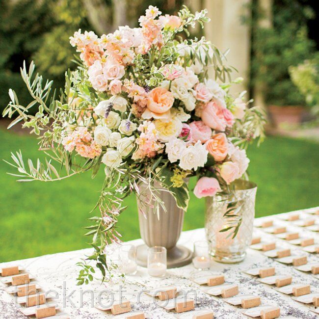 Pink Escort Card Table Arrangement