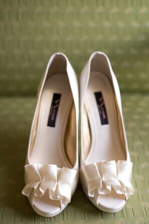 Ivory Ruffled Satin Wedding Shoes