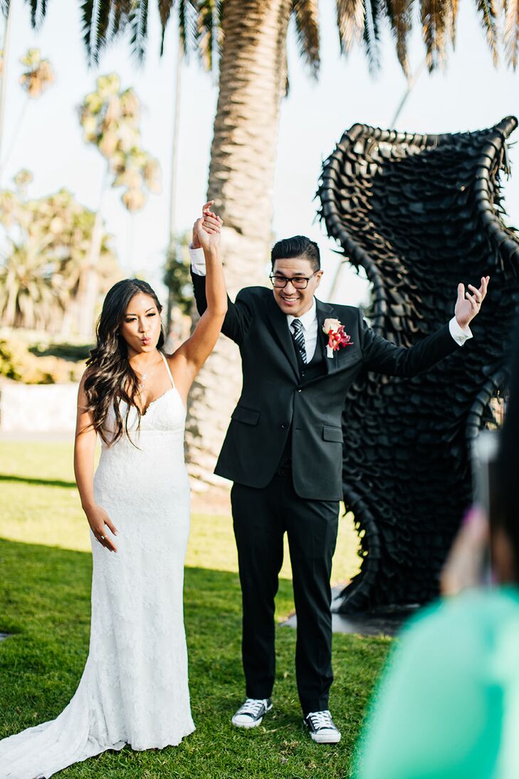 Bride and Groom During Ceremony at Heisler Park in Laguna Beach, California