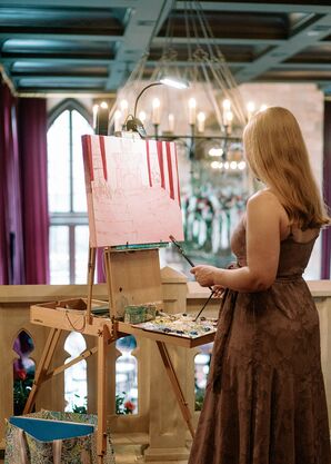 Artist Doing a Live Painting of a Luxurious, Royal-Inspired Wedding Ceremony
