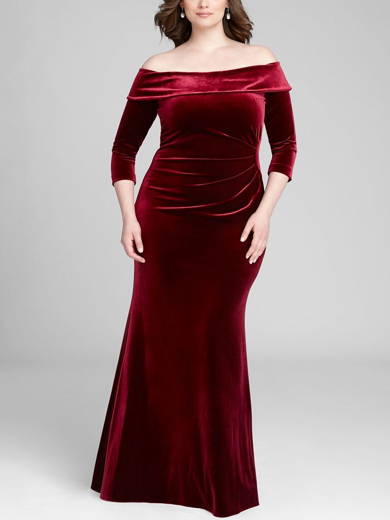 Off-shoulder velvet mother-of-the-bride dress from Teri Jon
