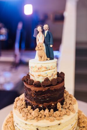 Milk Bar-Style Naked Cake with Custom Topper of Couple and Pet