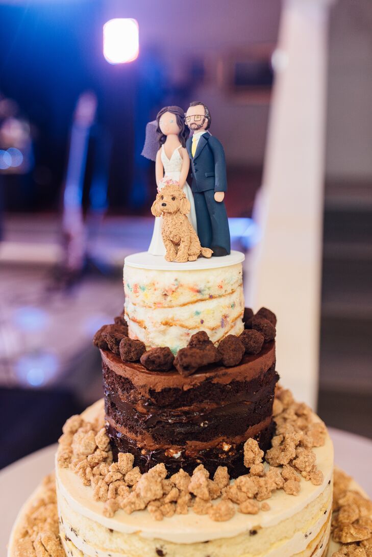 Milk Bar-Style Naked Cake with Custom Topper of Couple and Pet