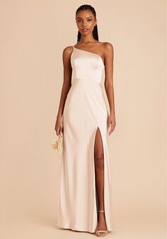 Birdy Grey Kensie Matte Satin Dress in Champagne One Shoulder Bridesmaid Dress