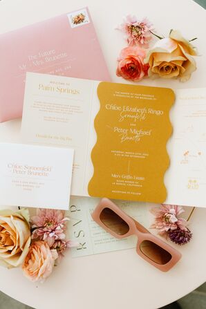 Retro Pink-and-Yellow, Palm Springs Invitation to Desert Wedding
