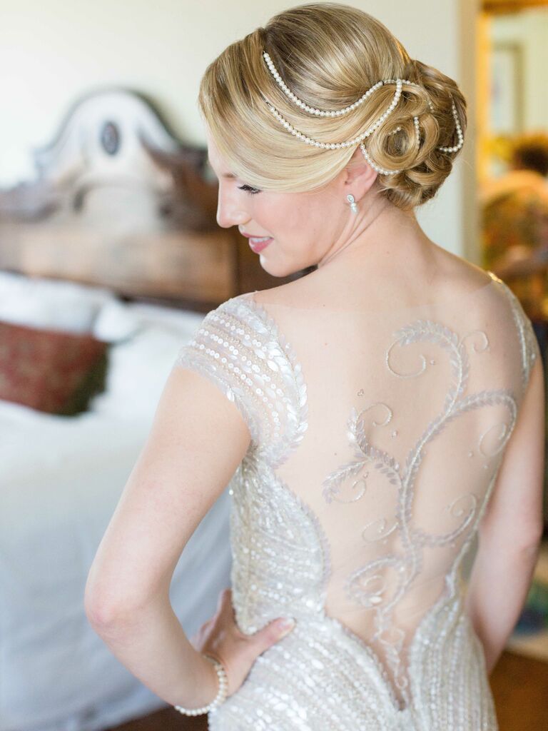 Wedding updo with pearls