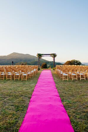 Pink Aisle and Wood Chuppah at Jewish Ceremony in Napa Vineyard
