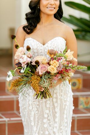 Colorful Bouquet With Peach Roses