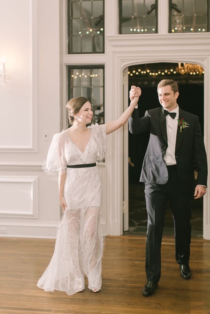 Bride in Short Dress with Sheer Lace Overlay