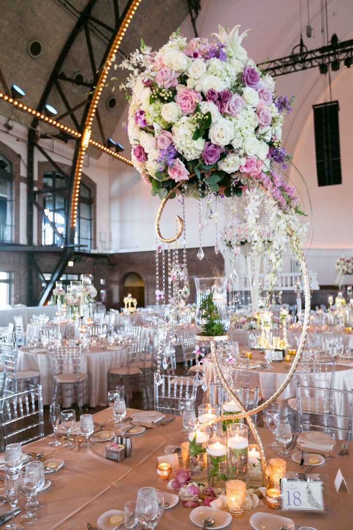 Glam Cascading Crystal and Rose Centerpiece