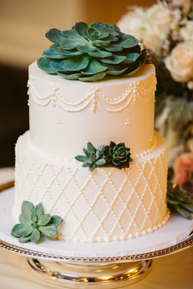 Quilted Wedding Cake With Succulents