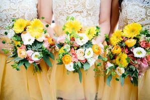 Colorful, Textured Wildflower Bridesmaid Bouquets