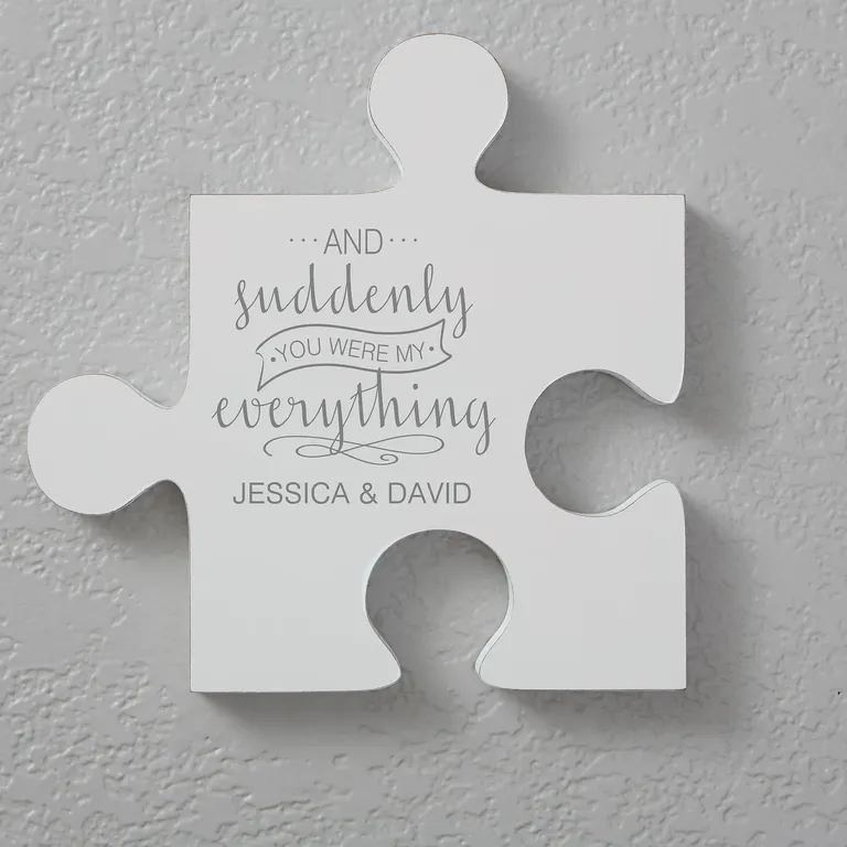 'and suddenly you were my everything' puzzle piece engagement photo prop